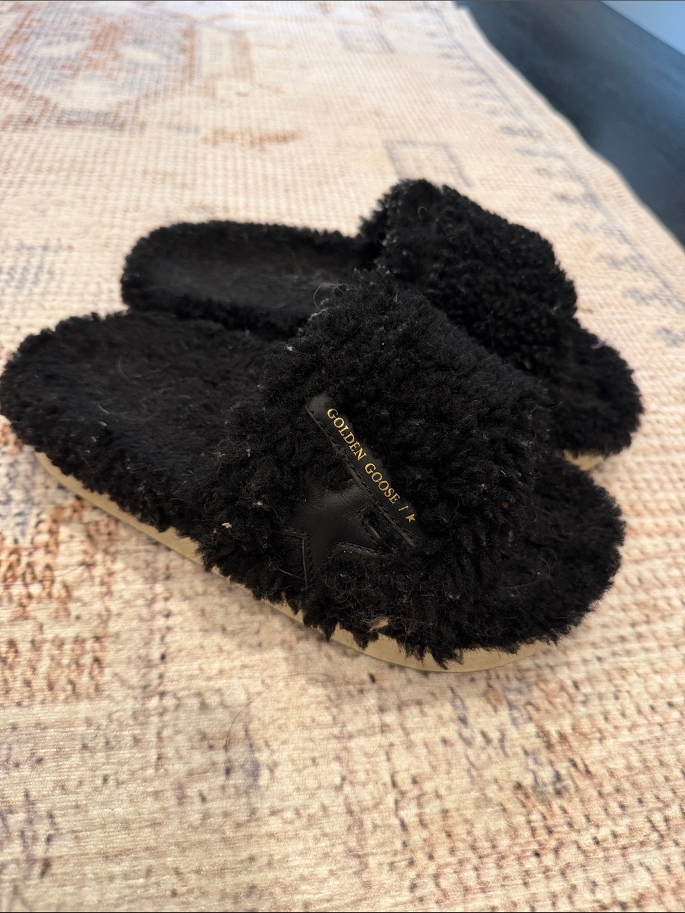 Golden Goose Black Faux Shearling Slide Slippers